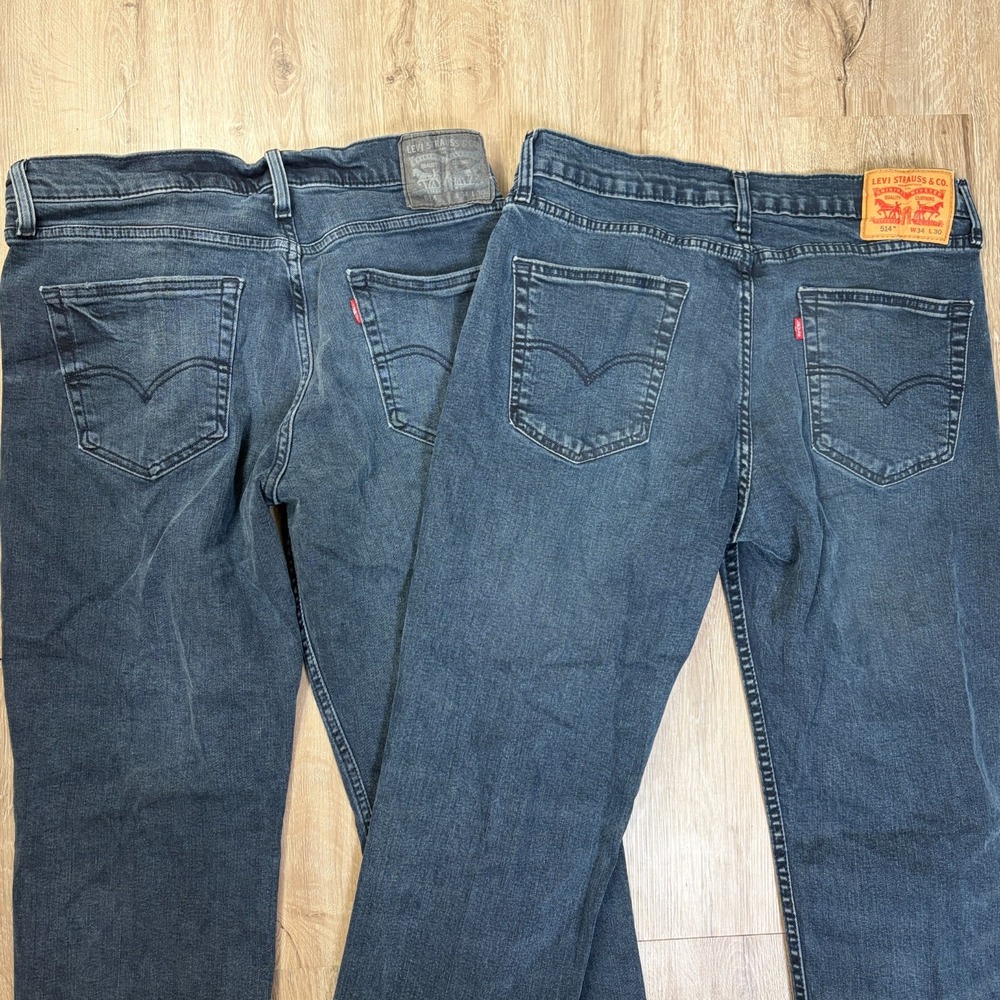 Lot of 2 Levis 514 Jeans Mens 34x30 Blue Denim Regular Straight Fit
